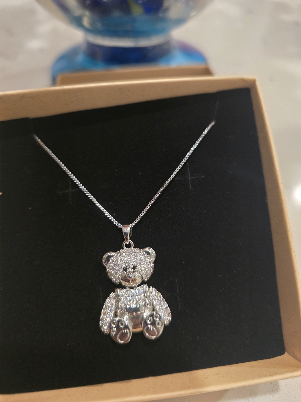 Teddy Bear Pendant Necklace in Silver Like New
